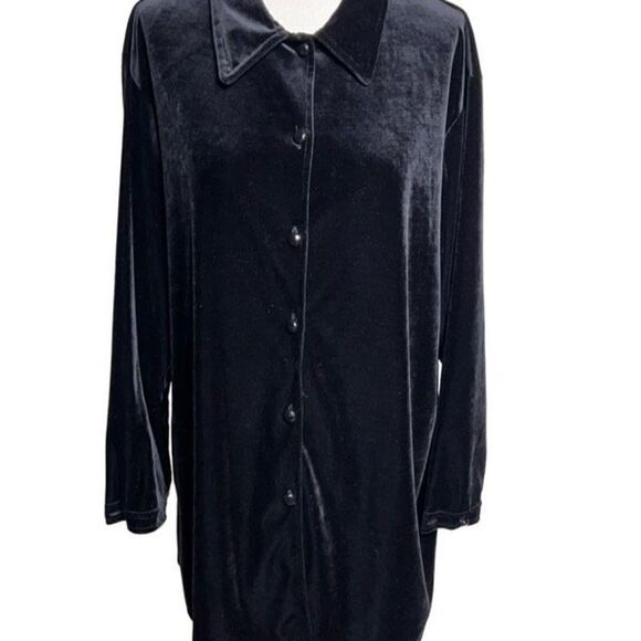 Diane Von Furstenberg The Color Authority Black Velvet Button Up Tunic 1X - Picture 1 of 4